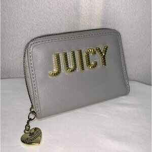 Juicy Couture Bifold Zip Around Medium Size PVC Wallet Gray Gold Heart